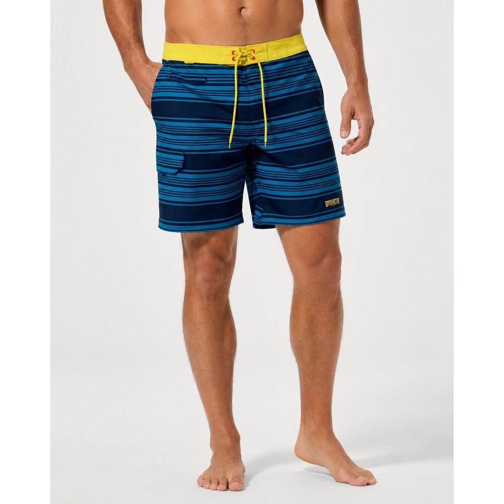 Duluth Men's 38 DuluthFlex 9.5" Board Shorts Blue Striped Stretch Swim Trunks